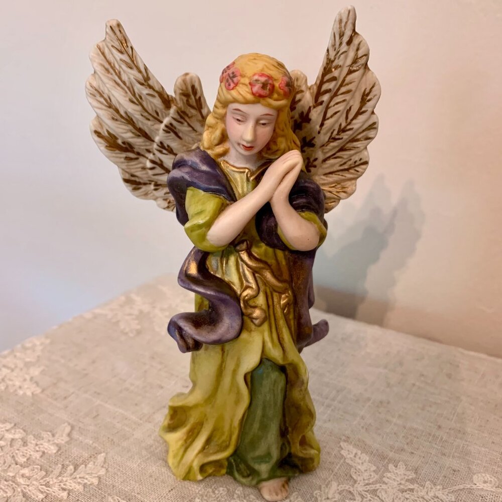 Nativity Angel Replacement Figurine Beautiful Vintage Hand Painted Jewel Tones